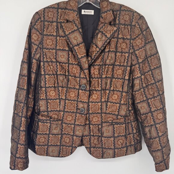 Vintage Antonette Franz Haushofer Womens Silk Blazer Jacket Brown Geometric Patt - Picture 6 of 11